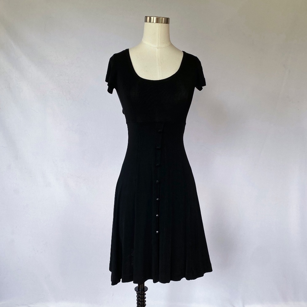Women's adorable black dress with buttons down the front and a pleat. Size M